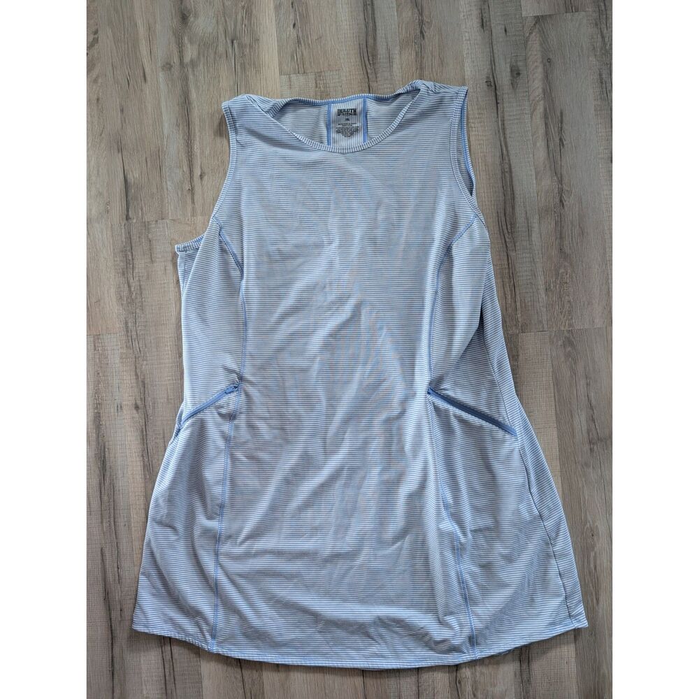 Duluth Trading Co Light Blue Striped Midi Dress
